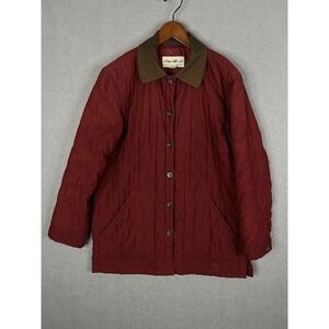 Vintage Eddie Bauer Red Quilted Barn Chore Jacket Corduroy Collar Floral L